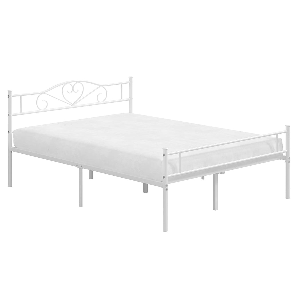 Full Size White Metal Platform Bed Frame with Headboard Y1975