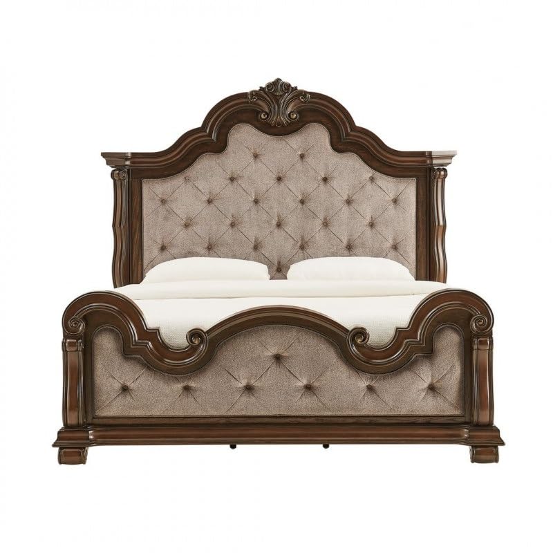 Dark Cherry Wood Eastern King Traditional Platform Bed I44155