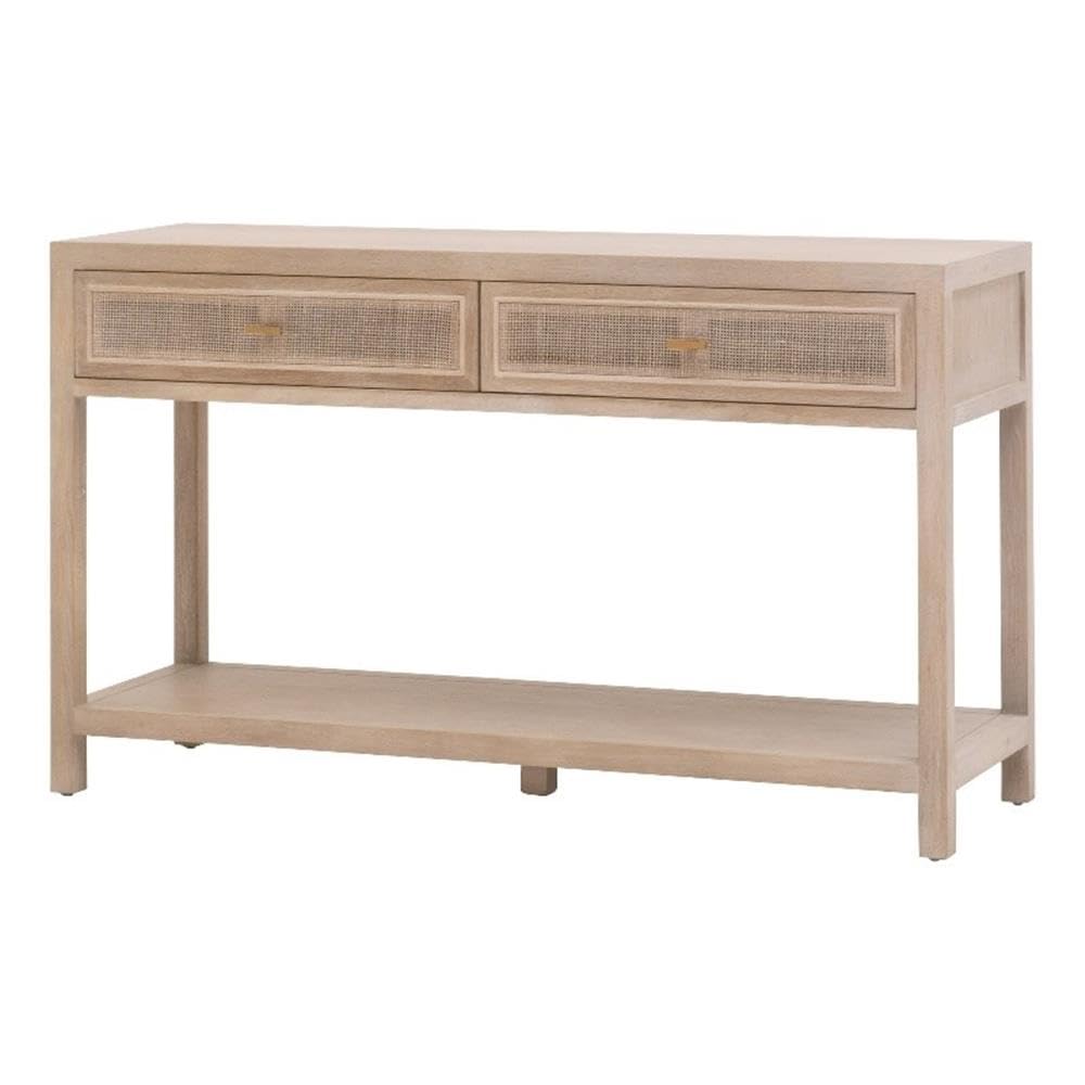 50.5 in Wide Solid Reclaimed Oak Wood and Cane Console Table J889274