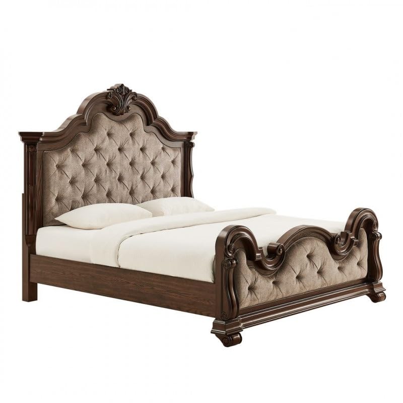 Dark Cherry Wood Eastern King Traditional Platform Bed I44155