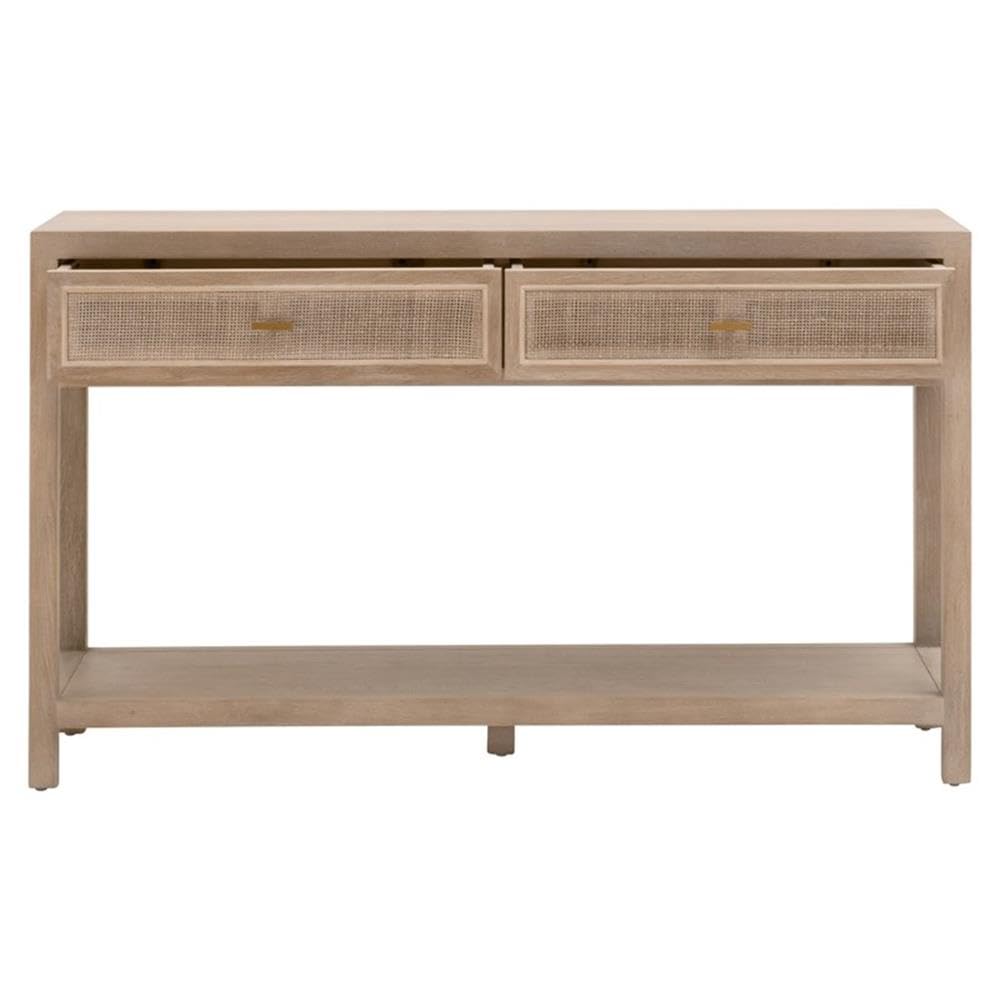 50.5 in Wide Solid Reclaimed Oak Wood and Cane Console Table J889274