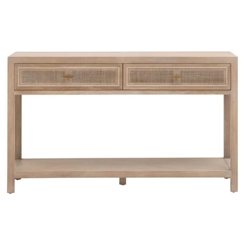 50.5 in Wide Solid Reclaimed Oak Wood and Cane Console Table J889274