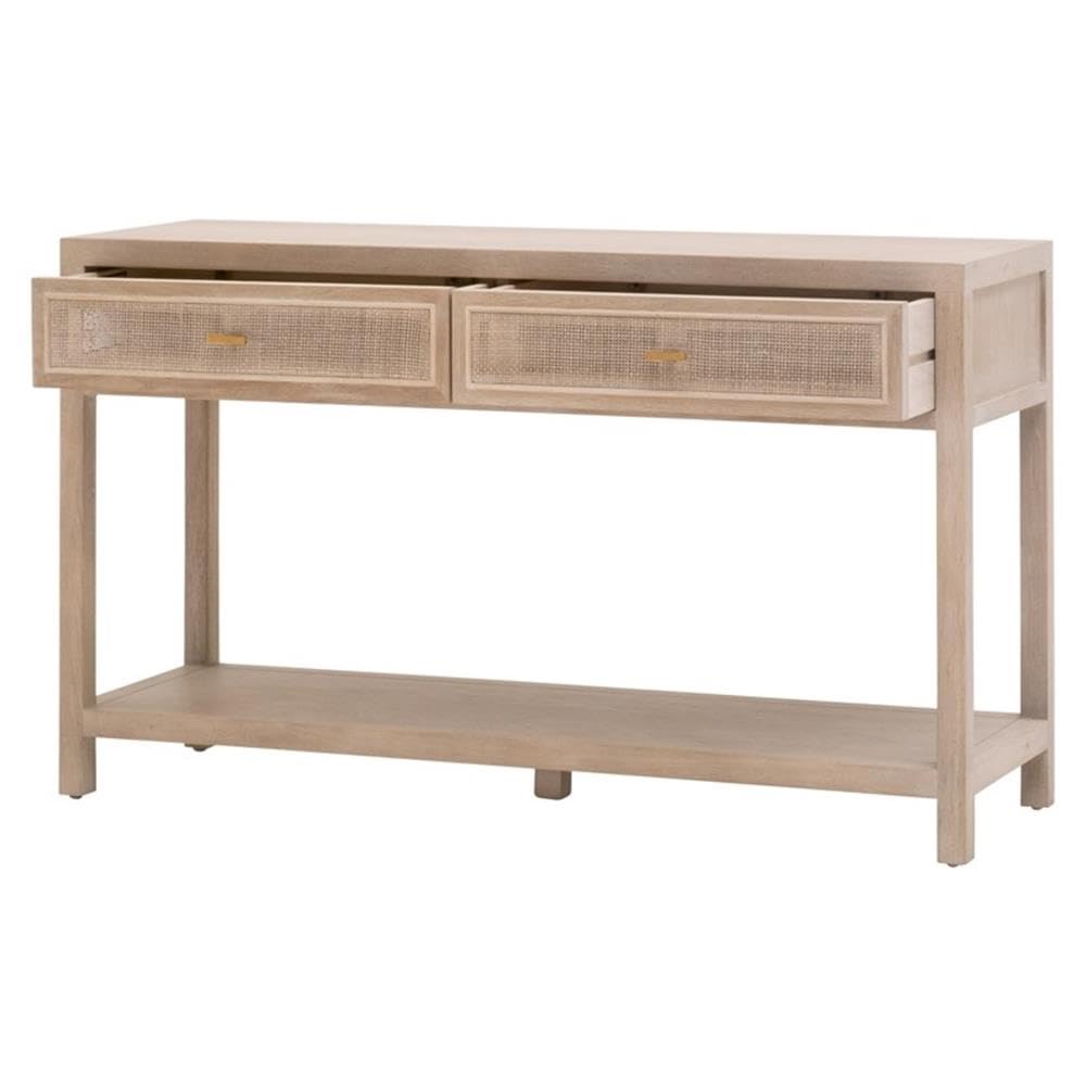 50.5 in Wide Solid Reclaimed Oak Wood and Cane Console Table J889274