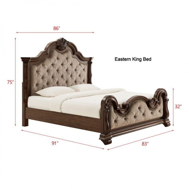 Dark Cherry Wood Eastern King Traditional Platform Bed I44155