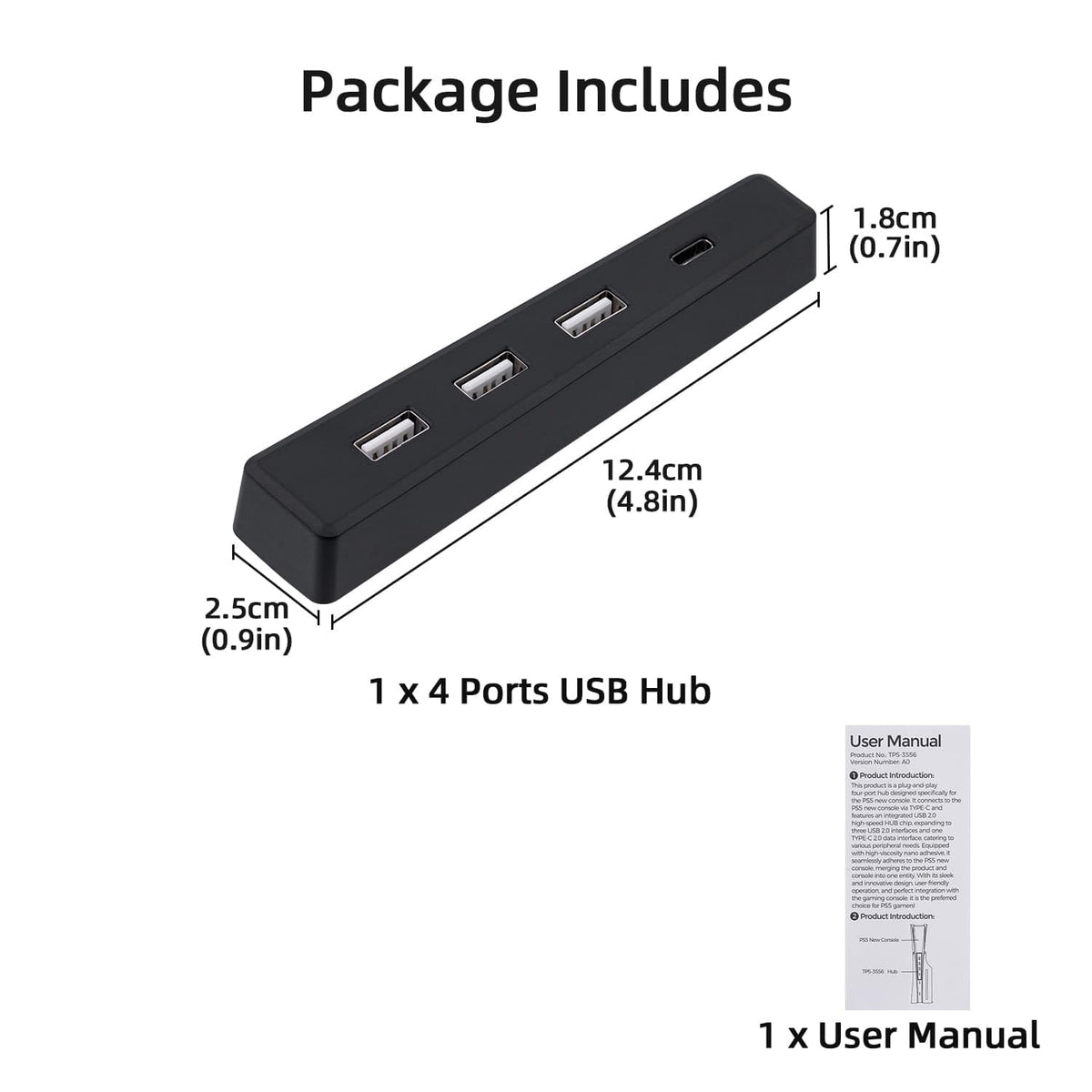Black 4 Ports USB 2.0 Hub R4129