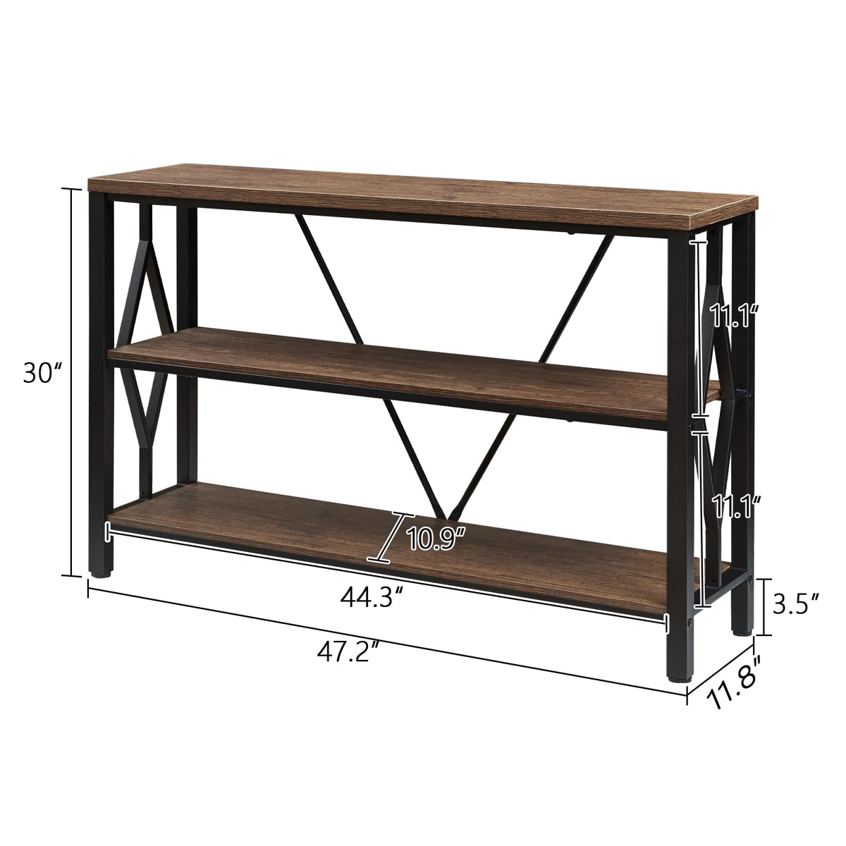 Brown 47 Inch Sofa Console Table with 3 Tier Bookshelf G84796