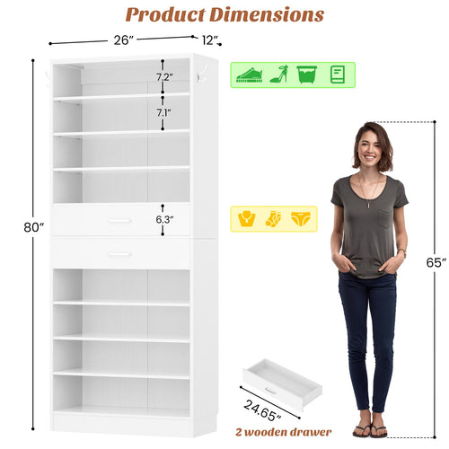 10 Tiers Tall White Wood Shoe Cabinet E25885