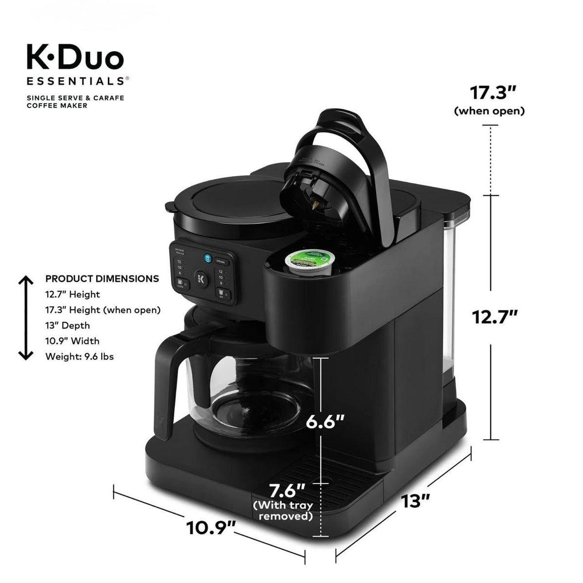 Single-Serve Pod Coffee Maker & Carafe, 72 Oz Reservoir, Black A220