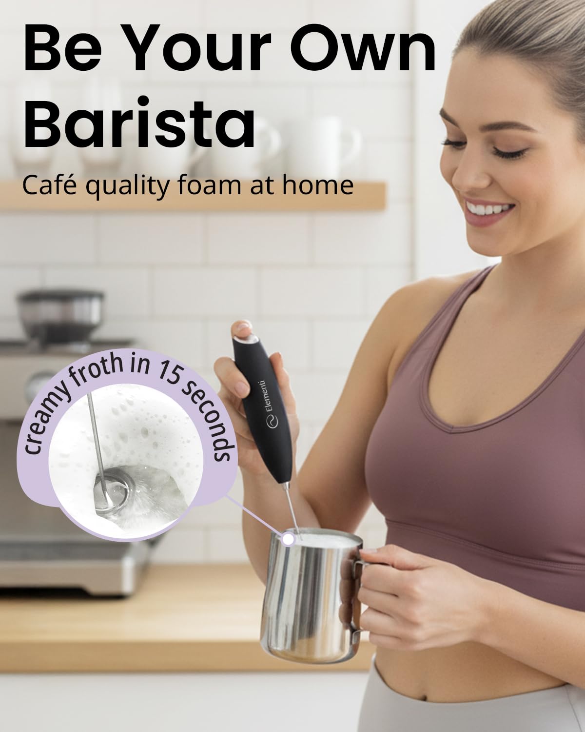 Black Handheld Milk Frother Wand with Stand Z7399