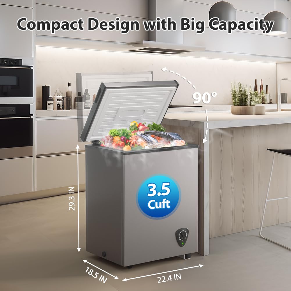 3.5 Cubic Feet Grey Chest Freezer with Removable Basket O895141