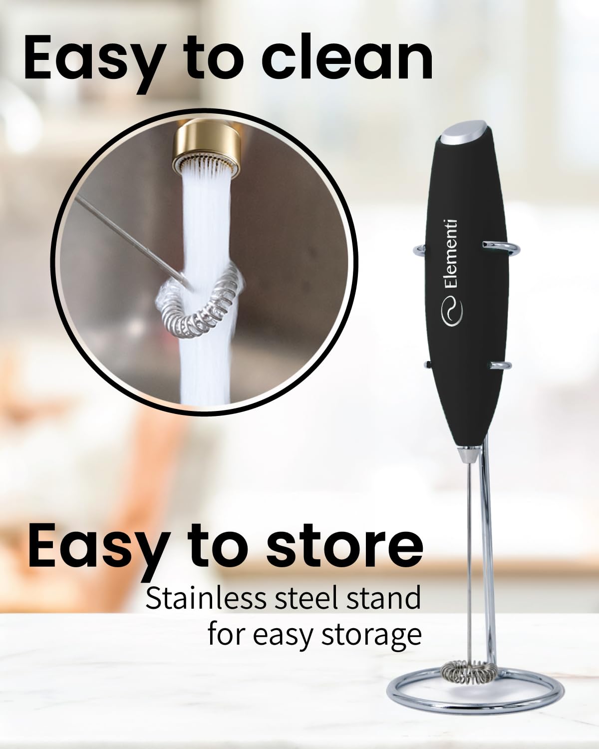 Black Handheld Milk Frother Wand with Stand Z7399