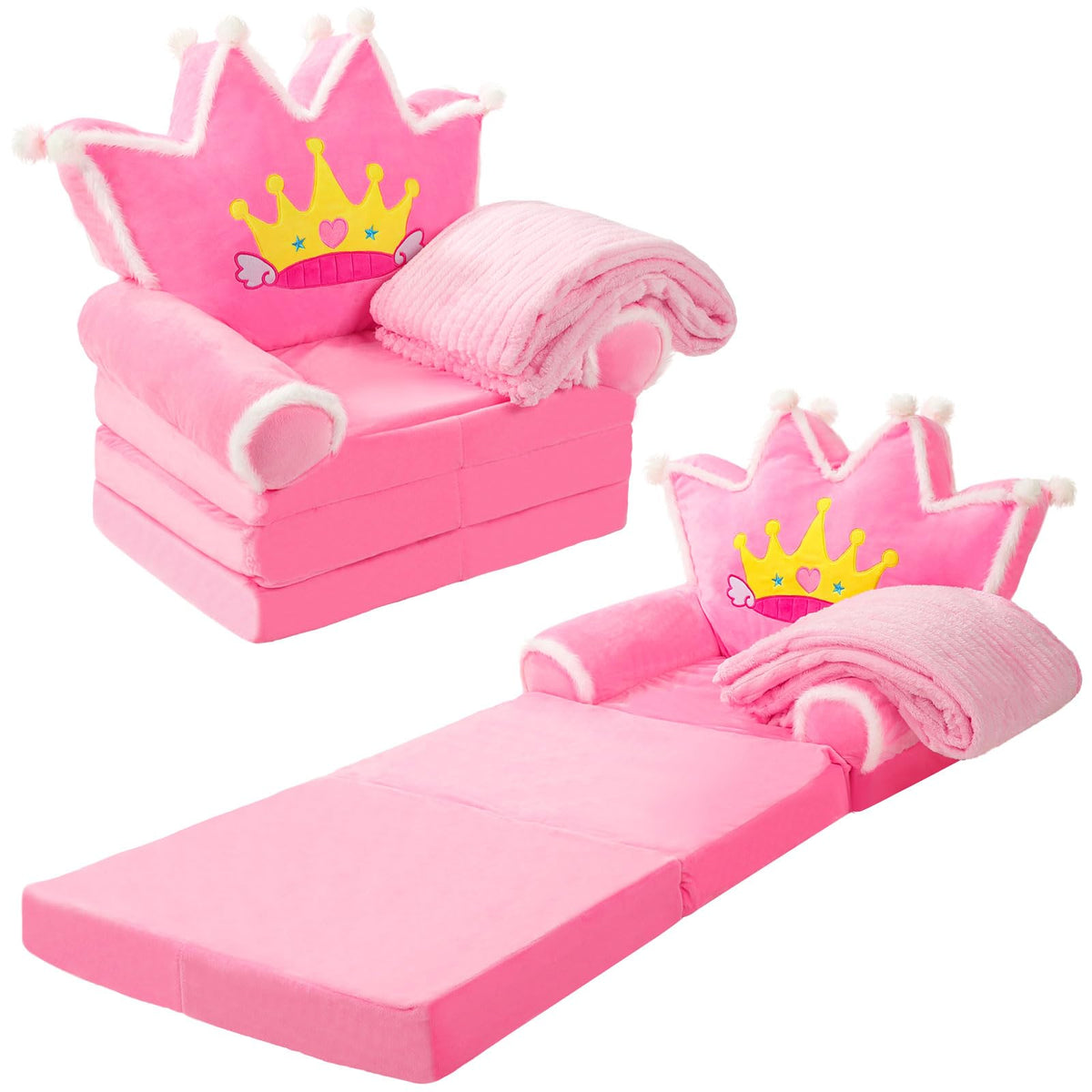 Pink 2 in 1 Fold Out Couch Set with Flannel Blanket Q896