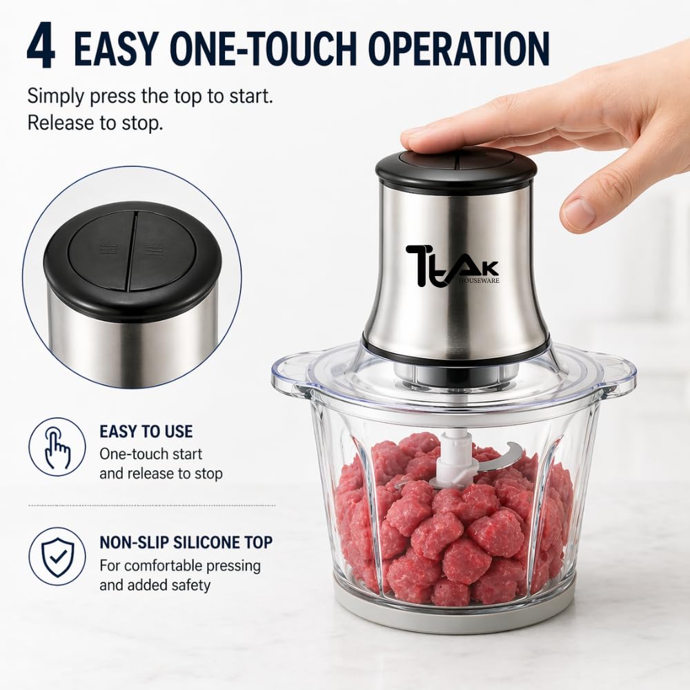 Electric Food Chopper with 3L Glass Bowl, 300W Motor, 4 Blades S939461