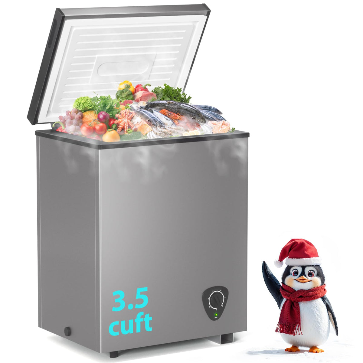3.5 Cubic Feet Grey Chest Freezer with Removable Basket O895141