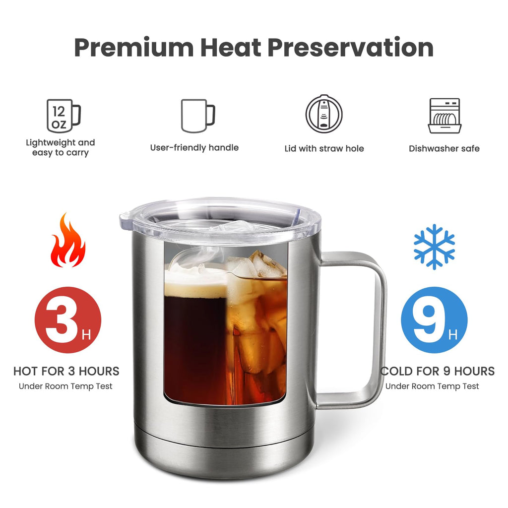 12 oz Stainless Steel Insulated Coffee Mug Set of 2 E654