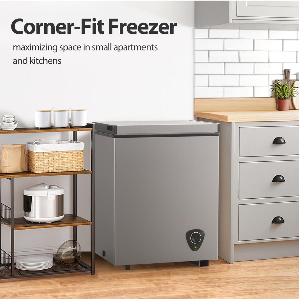 3.5 Cubic Feet Grey Chest Freezer with Removable Basket O895141