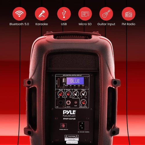 1000W Bluetooth PA System Speakers with 10 Inch Subwoofer and USB, Black A702659