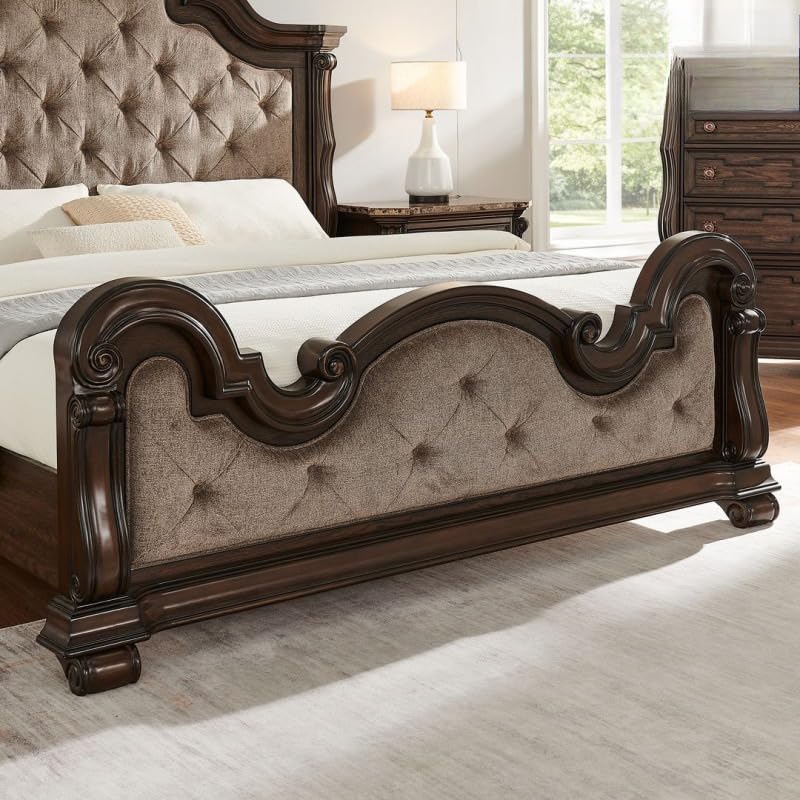 Dark Cherry Wood Eastern King Traditional Platform Bed I44155
