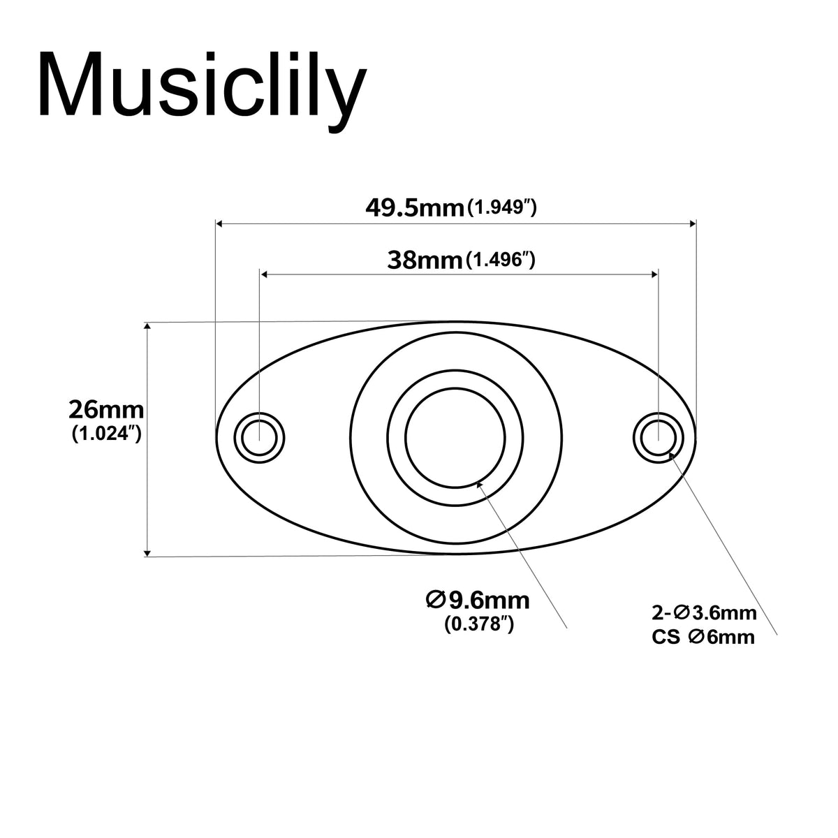 Black Curved Recessed Oval Guitar Jack Plate F7449