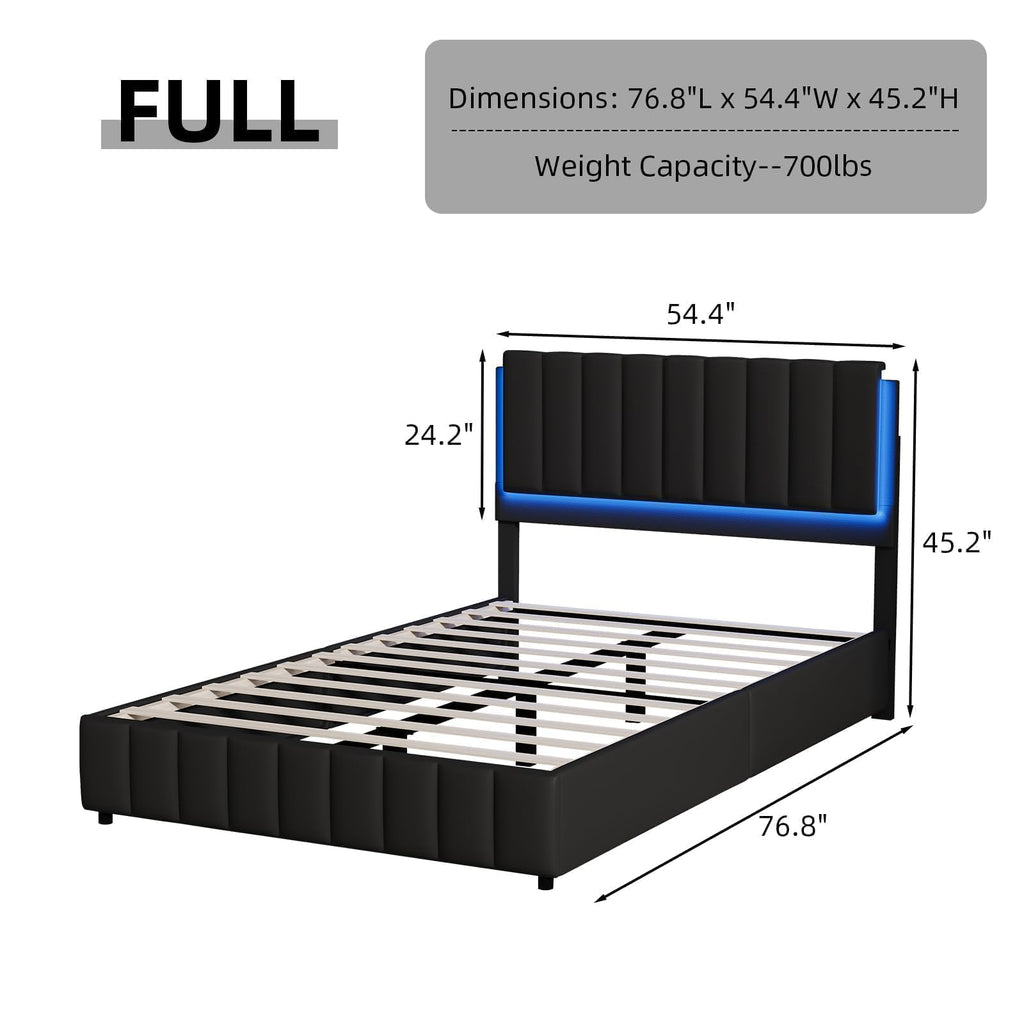 Black Faux Leather Full Size Bed Frame with Headboard I108179