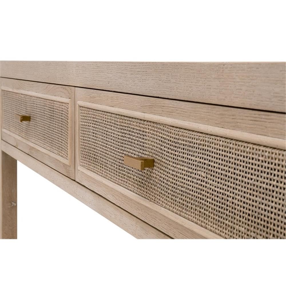 50.5 in Wide Solid Reclaimed Oak Wood and Cane Console Table J889274