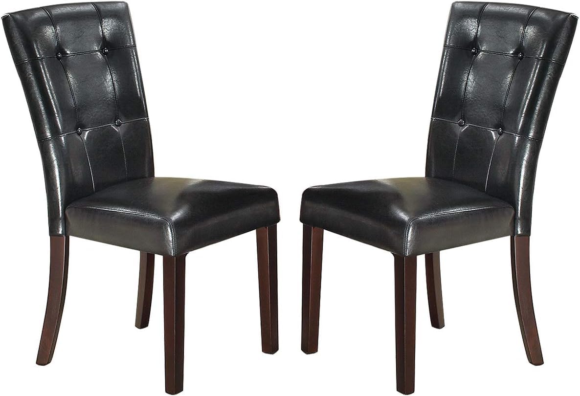 Set of 2 Black Faux Leather Tufted Dining Chairs S230
