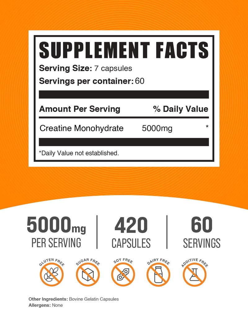 Micronized Creatine Monohydrate Capsules Gluten Free 5000mg 420 Count M1347