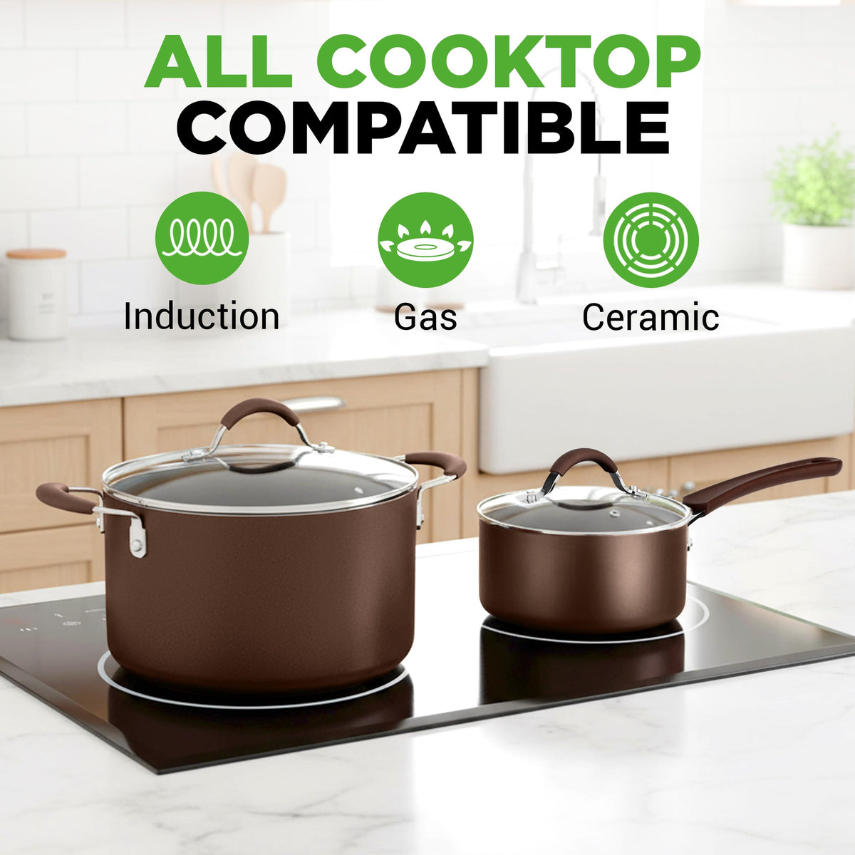 14-Piece Nonstick Brown Cookware Set Z9571