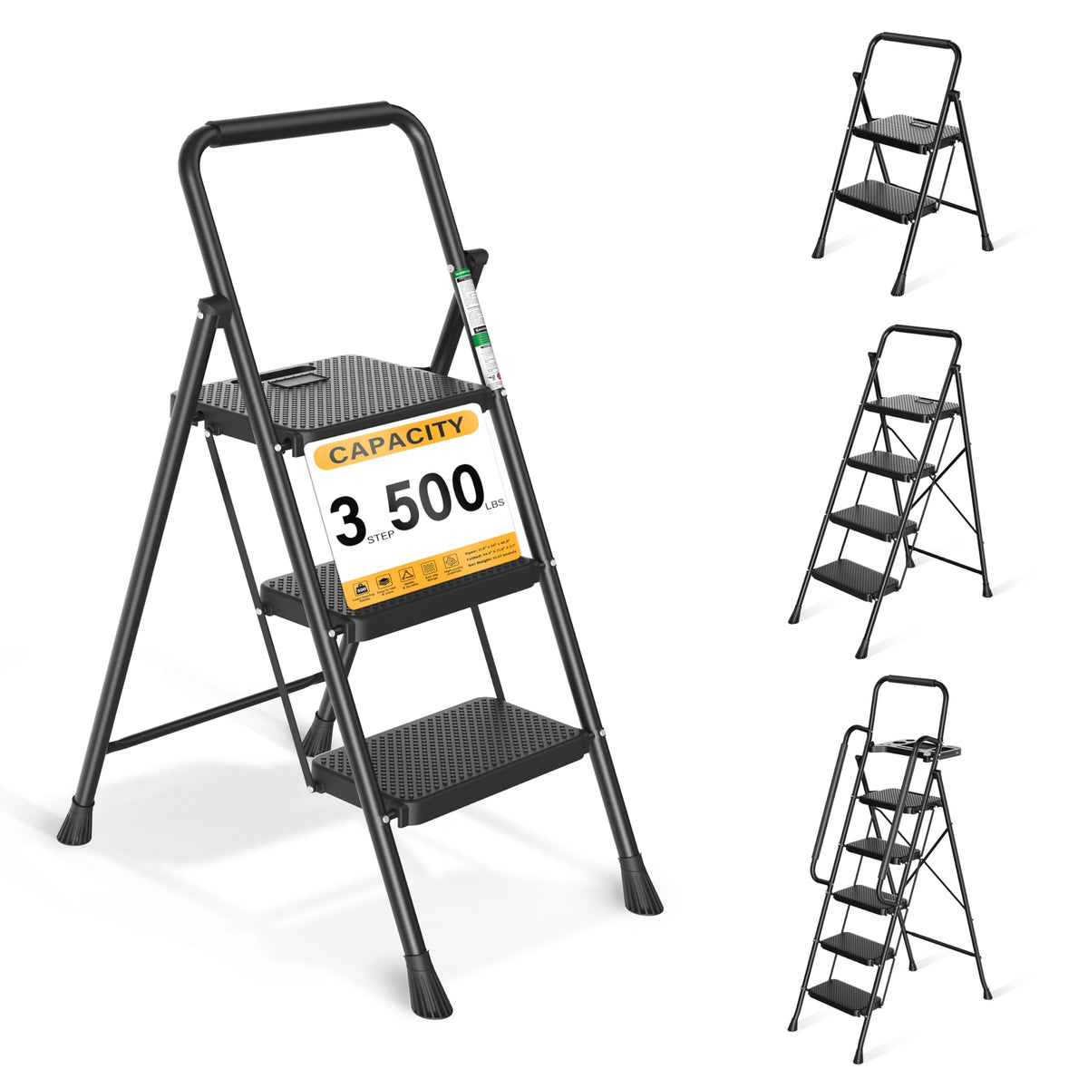 3 Step Folding Steel Ladder with Handrail U407723