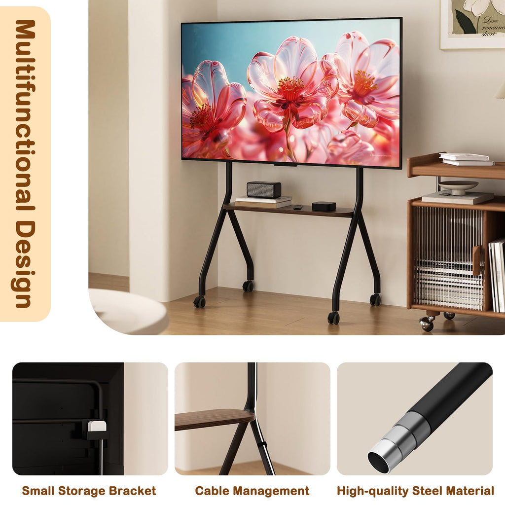 Black Height Adjustable Rolling TV Stand for 49-75 Inch TVs R5662