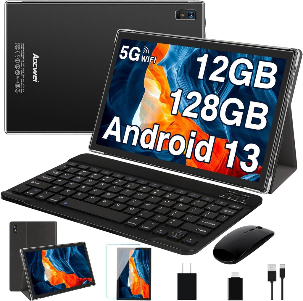Black 12GB RAM 128GB ROM 10 Inch Android Tablet with Keyboard F28714