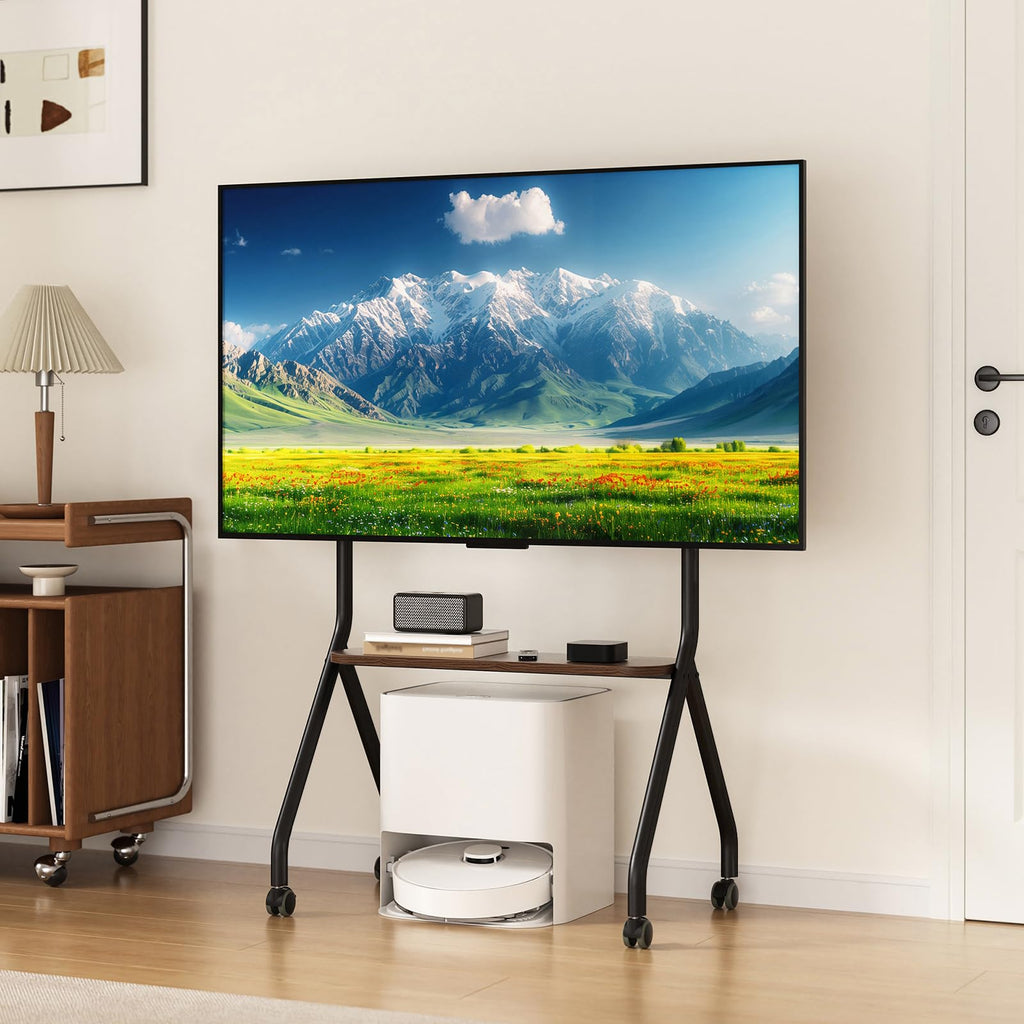 Black Height Adjustable Rolling TV Stand for 49-75 Inch TVs R5662
