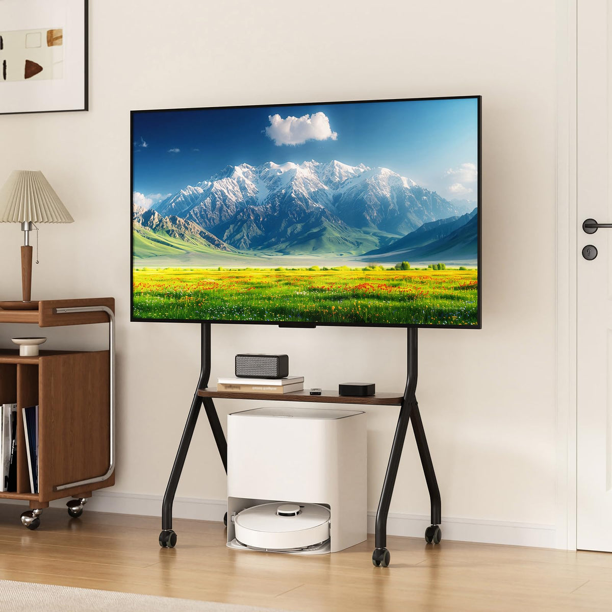 Black Height Adjustable Rolling TV Stand for 49-75 Inch TVs R5662