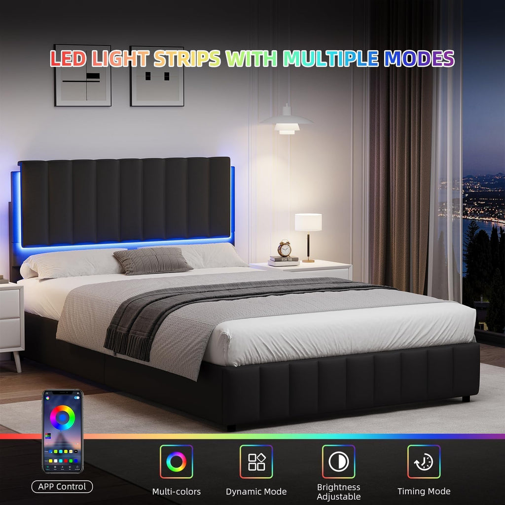 Black Faux Leather Full Size Bed Frame with Headboard I108179