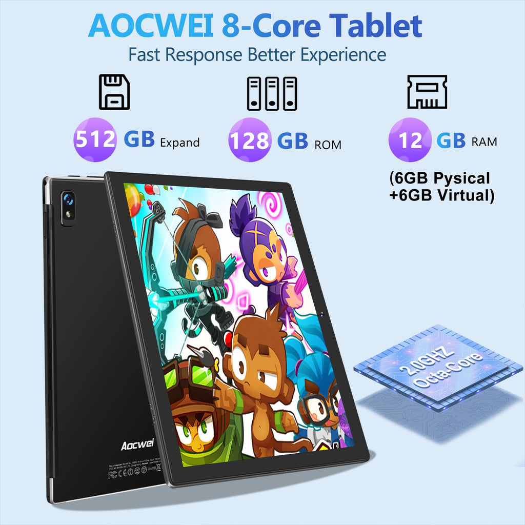 Black 12GB RAM 128GB ROM 10 Inch Android Tablet with Keyboard F28714