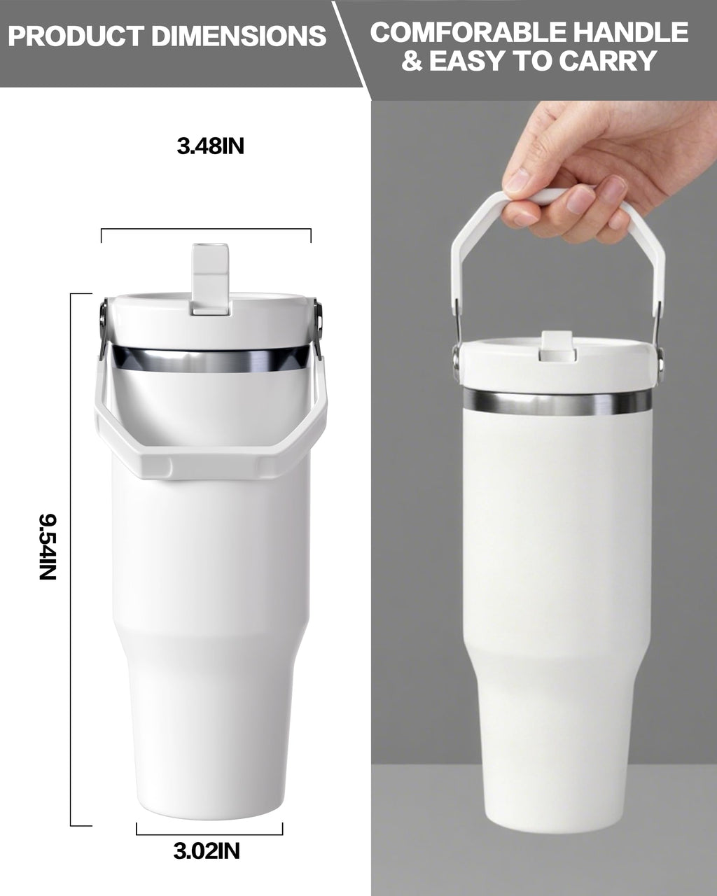 30oz Sublimation Blank Tumbler with Handle and Flip Straw B90631