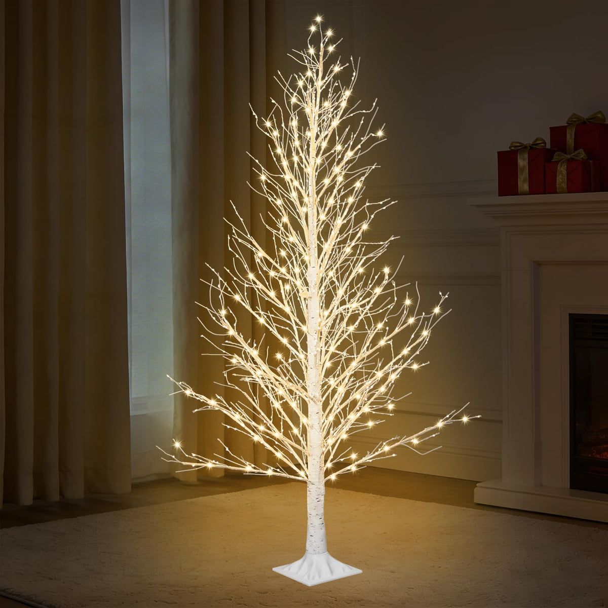 6FT LED Lighted Birch Tree with Timer IP44 Waterproof Z2236