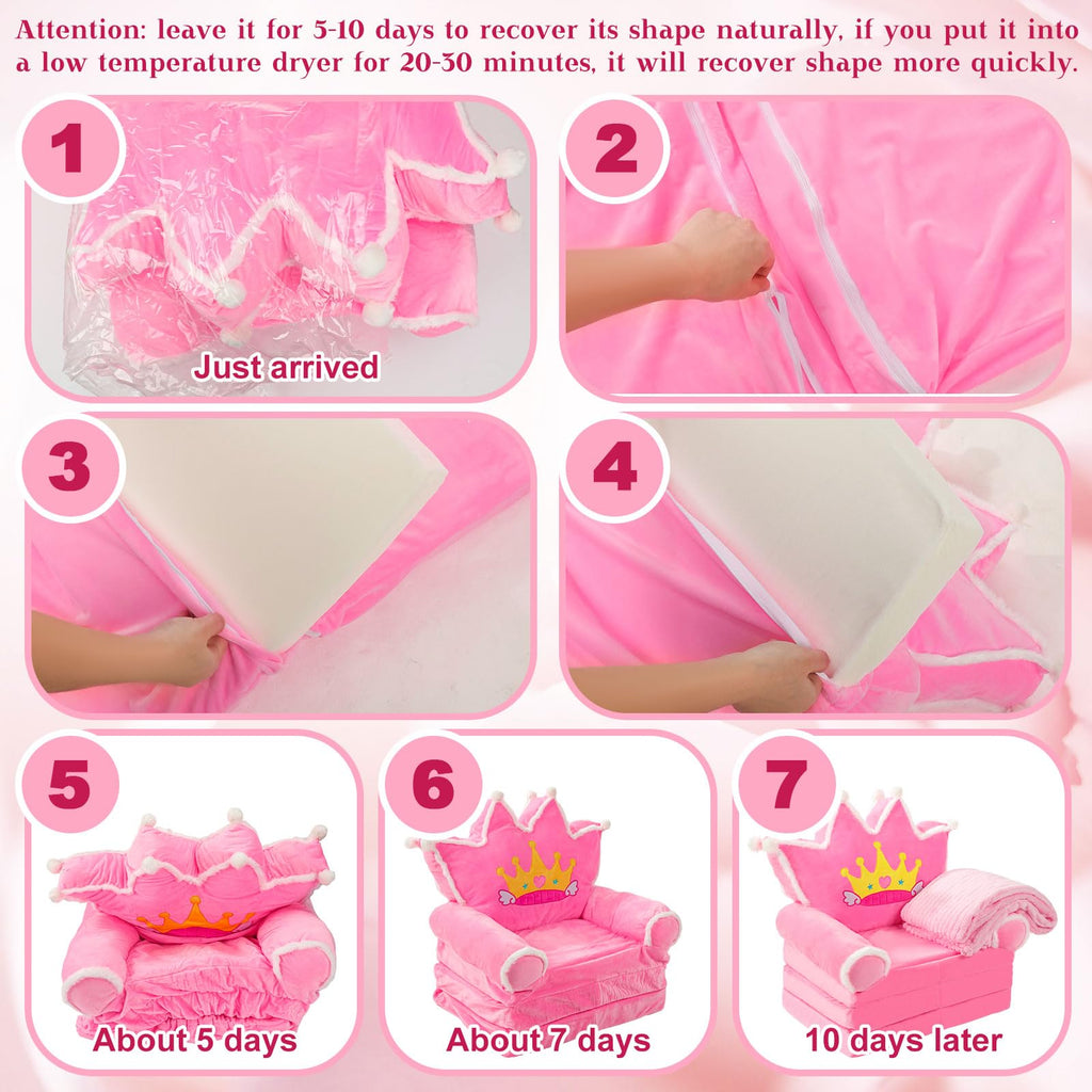 Pink 2 in 1 Fold Out Couch Set with Flannel Blanket Q896