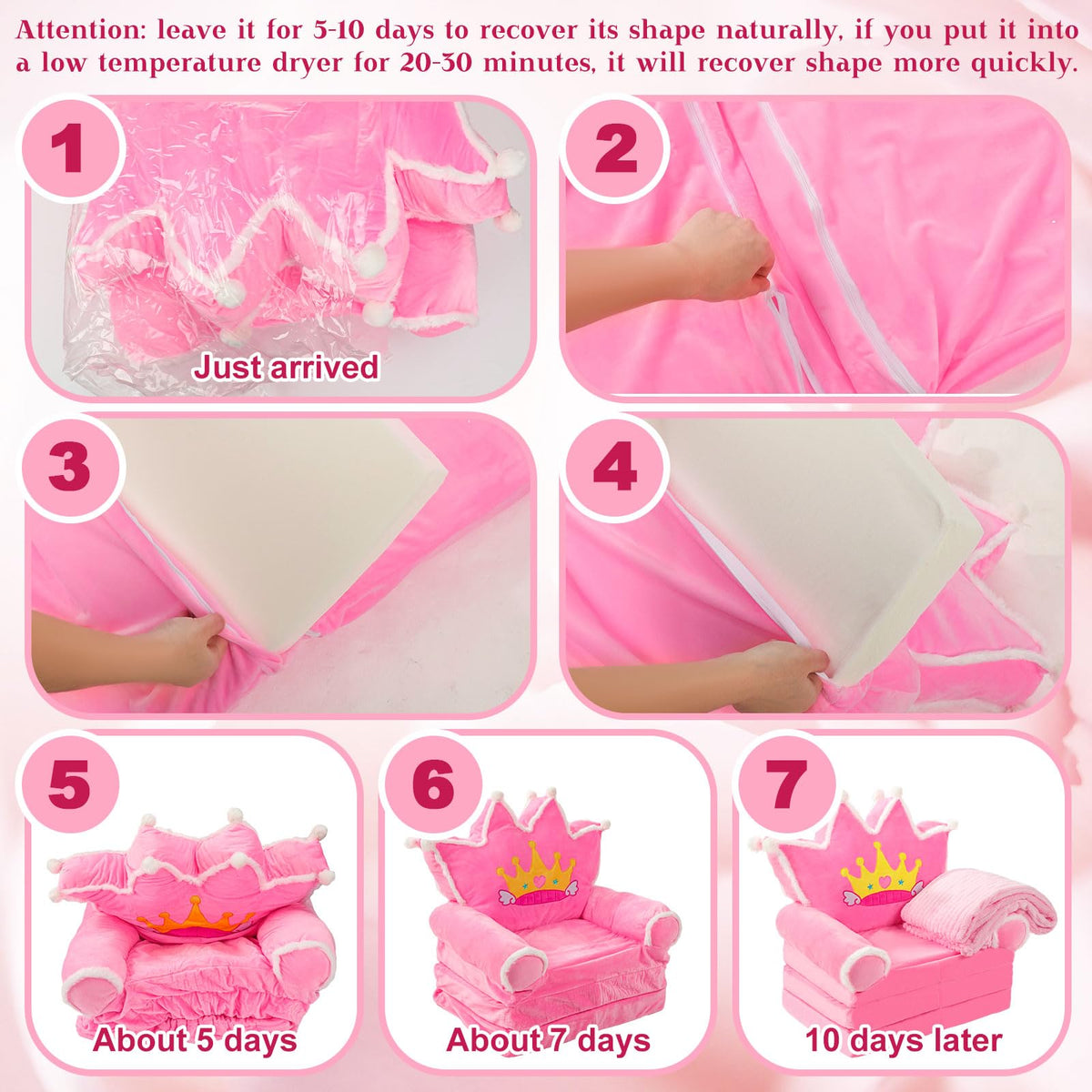 Pink 2 in 1 Fold Out Couch Set with Flannel Blanket Q896