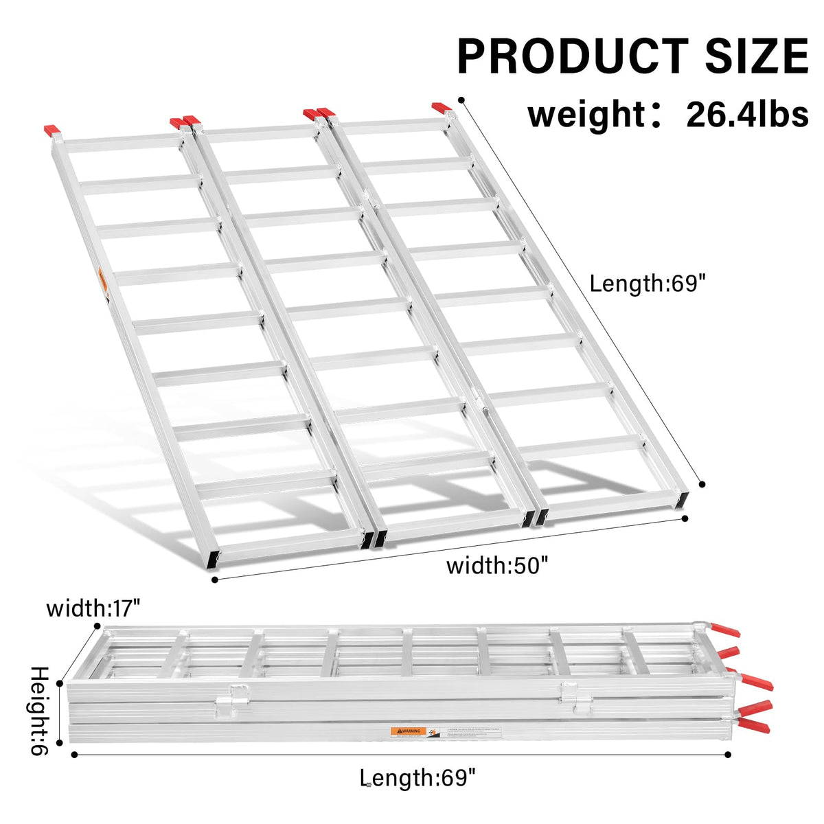 69" L x 50" W Tri-Fold Aluminum ATV Loading Ramp 1500lb Capacity Z54878