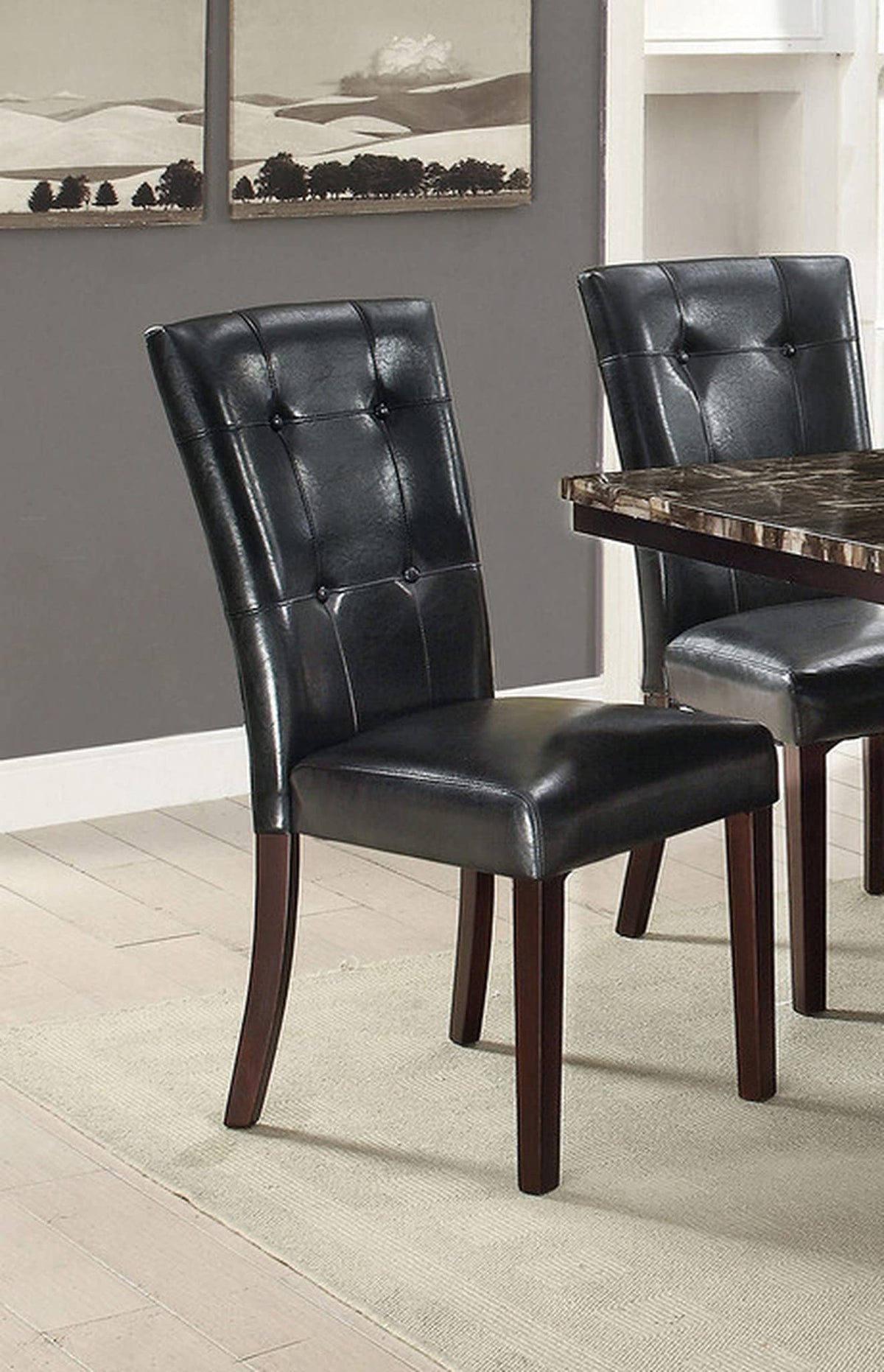 Set of 2 Black Faux Leather Tufted Dining Chairs S230