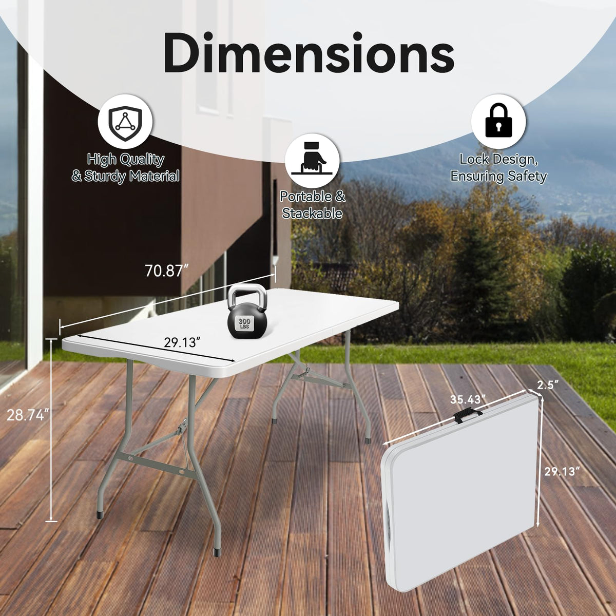 6FT White Folding Table L93735