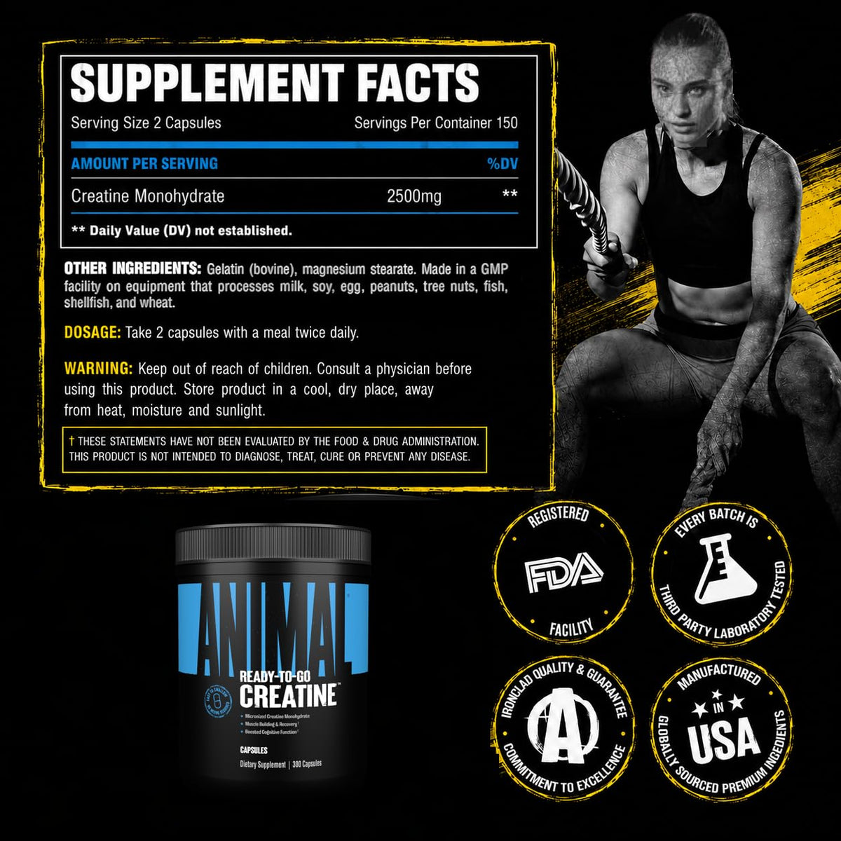 Creatine Monohydrate Powder Capsules 300 Count X28528