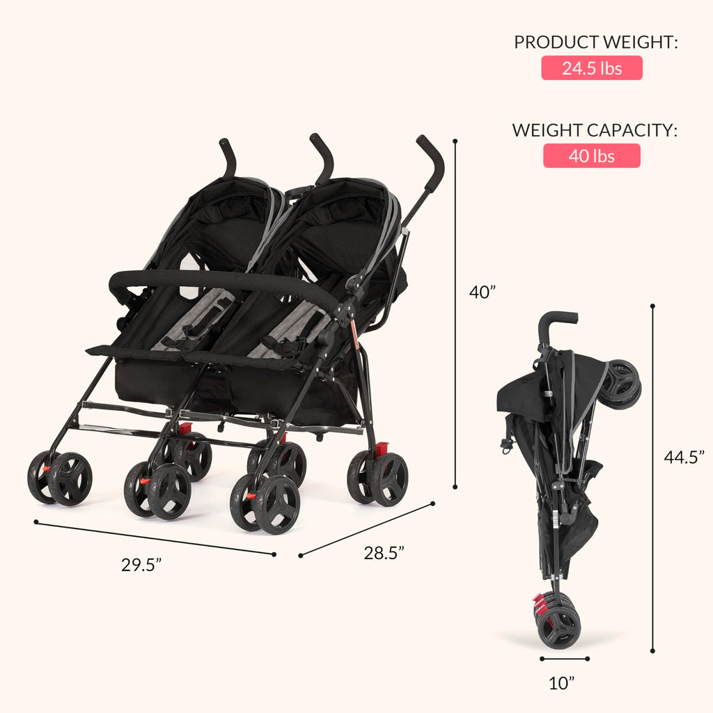 Black Twin Umbrella Toddler Stroller H19071