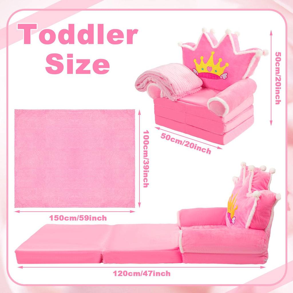 Pink 2 in 1 Fold Out Couch Set with Flannel Blanket Q896