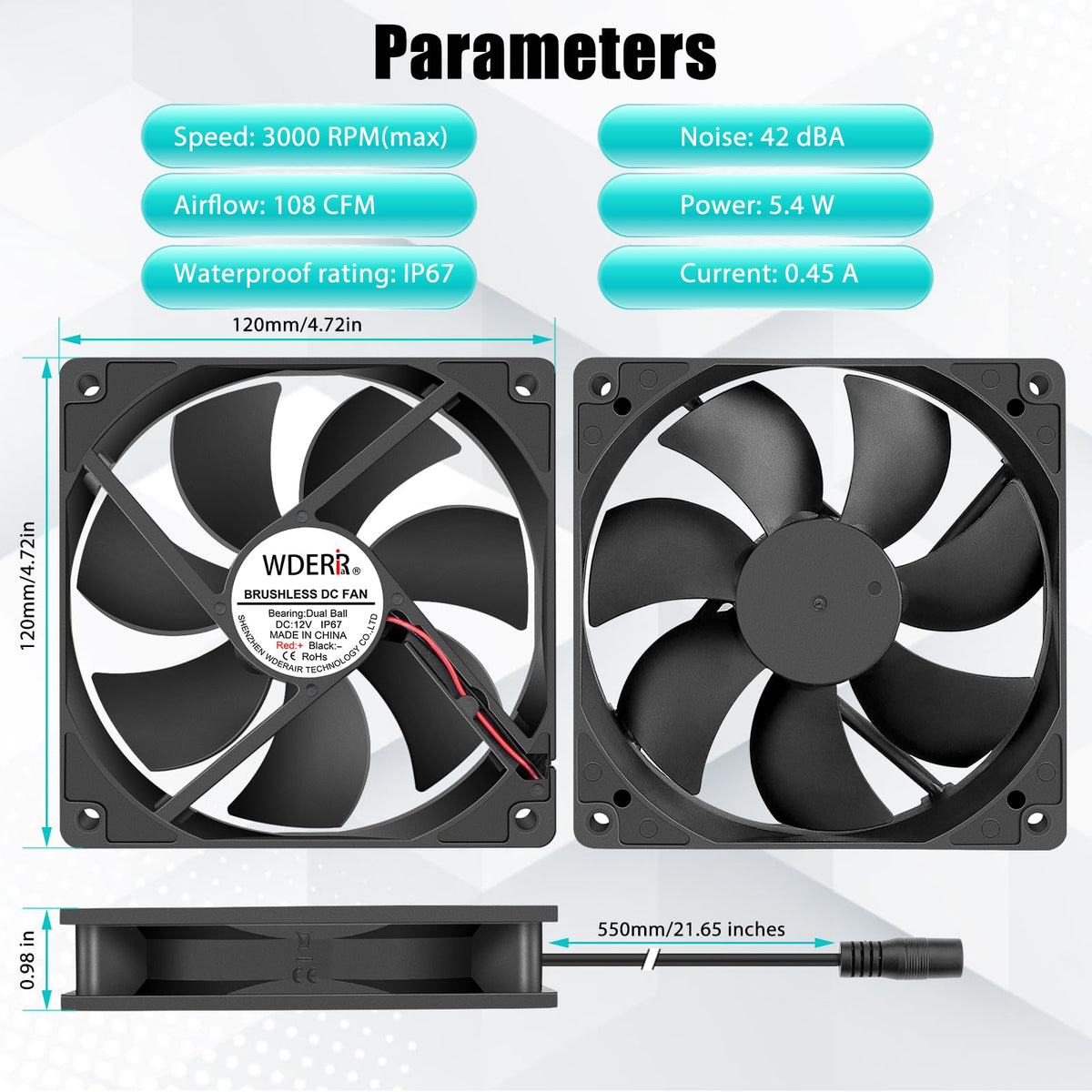 120mm x 25mm IP67 Waterproof Cooling Fan O683015