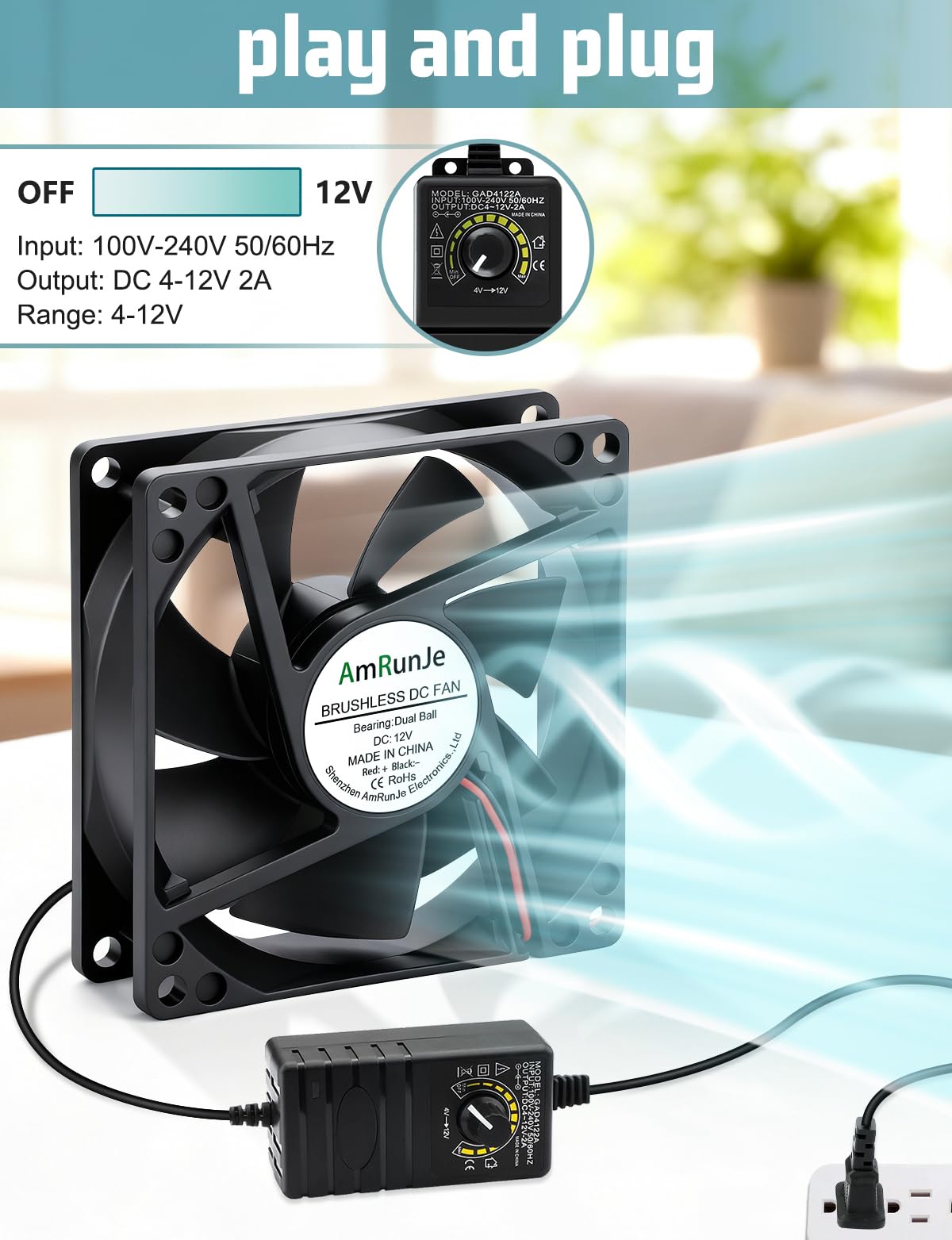 80mm 12v Small Computer Fan with AC Plug R128