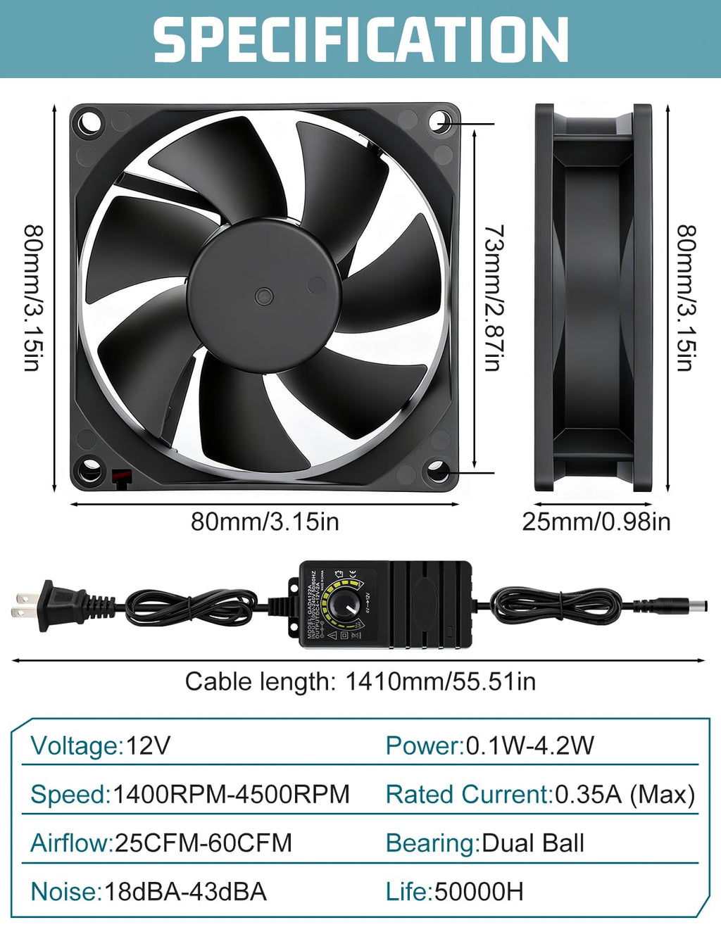 80mm 12v Small Computer Fan with AC Plug R128