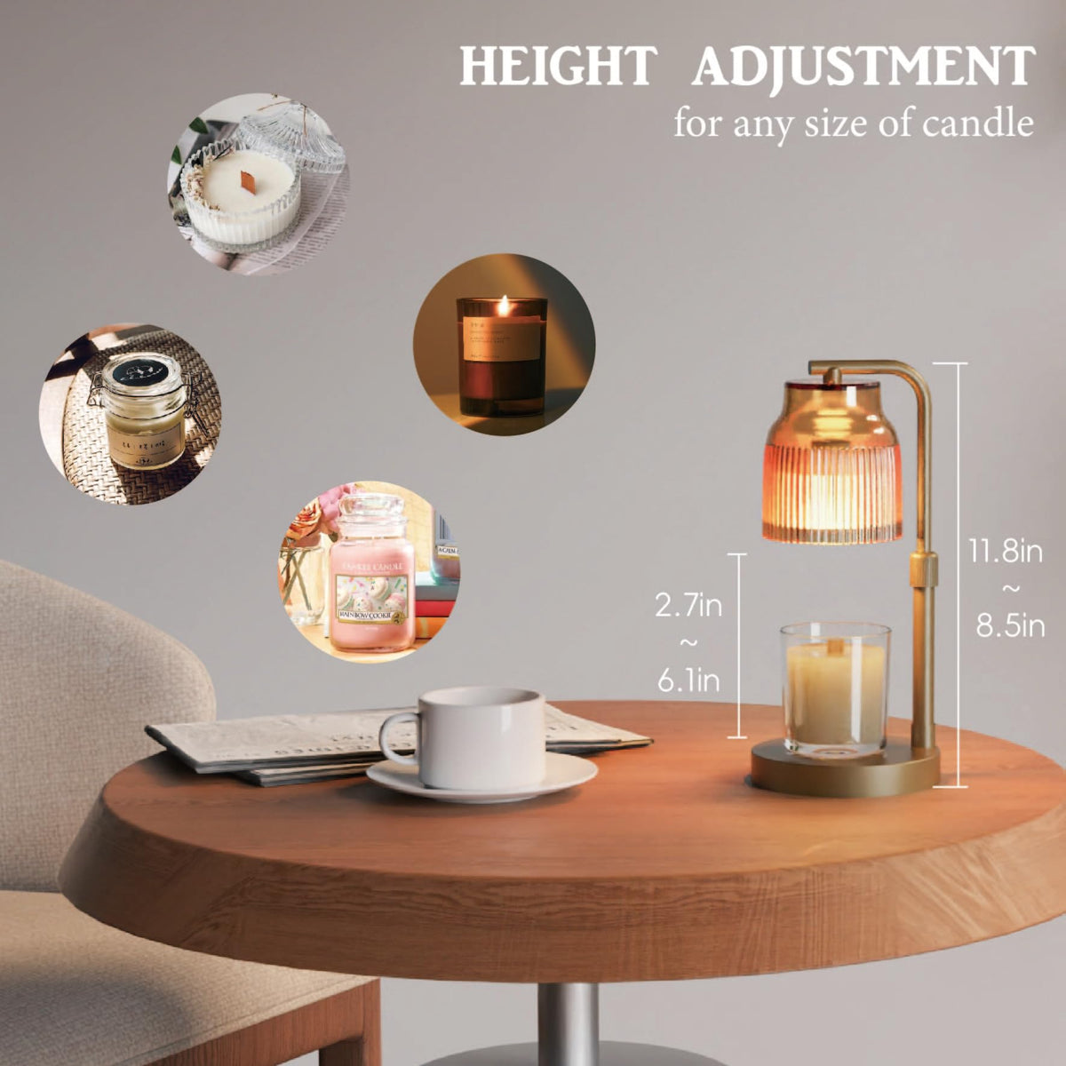 Candle Warmer Lamp with Timer Dimmer Adjustable Height C39972