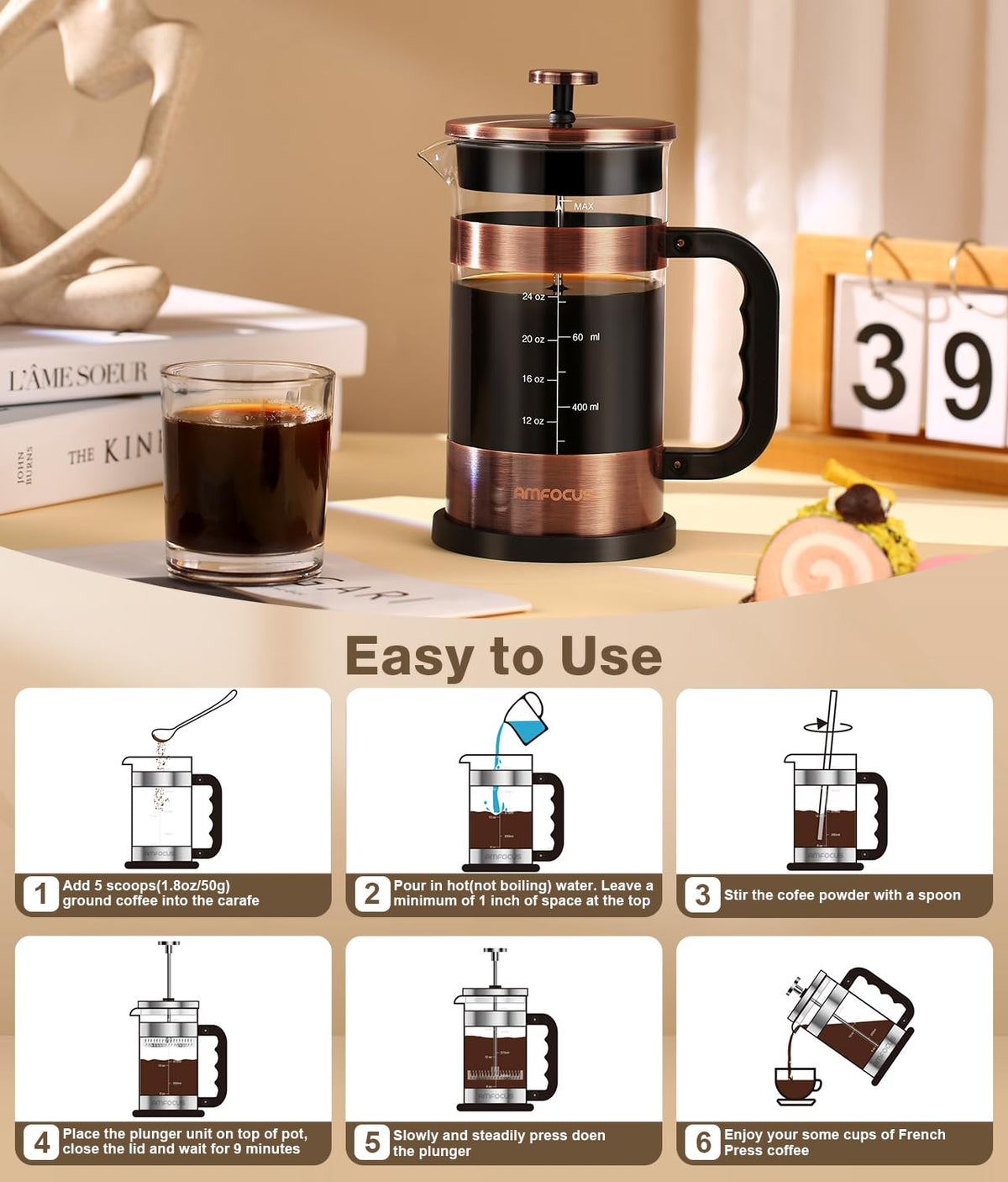34 Ounce Stainless Steel French Press Coffee Maker X530